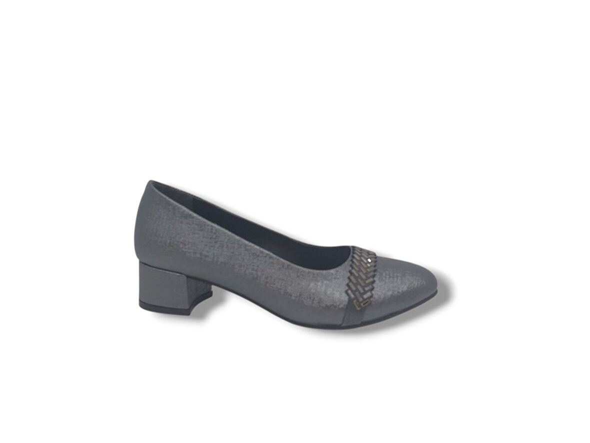 Zerhan 730 Kadın Platin Pırıltılı Taşlı Alçak Topuklu Ayakkabı