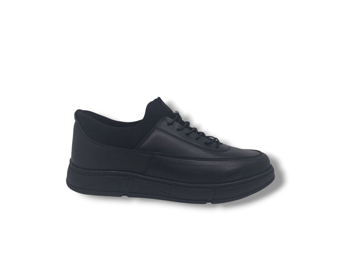 Modesa 2566 Erkek Siyah Hakiki Deri Çorap Model Kauçuk Taban Ayakkabı