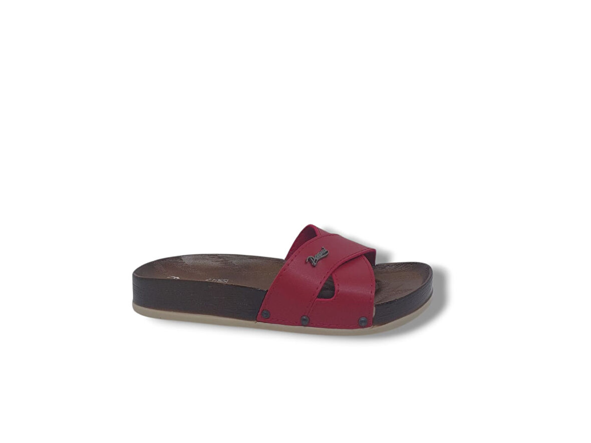 Parmi 21502 Kadın Kırmızı Çapraz Bant Günlük Kullanım Terlik