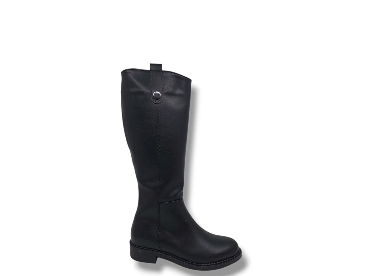 İzlife 232 Kadın Siyah Uzun Fermuarlı Alçak Topuklu Çizme