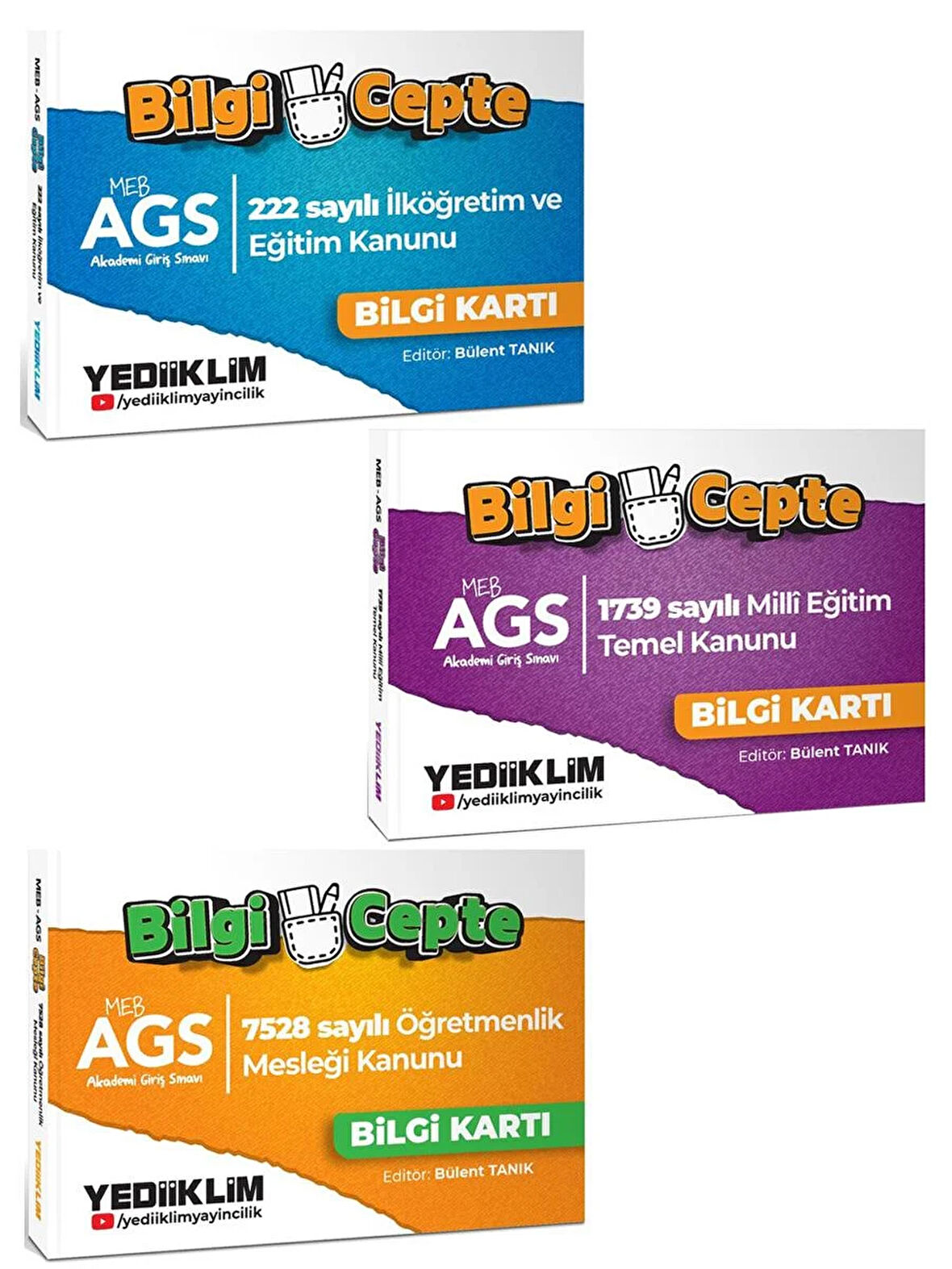 Yediiklim MEB AGS 222 - 1739 - 7528 Sayılı Kanun Bilgi Kartları Soru Cevap Seti 3 lü
