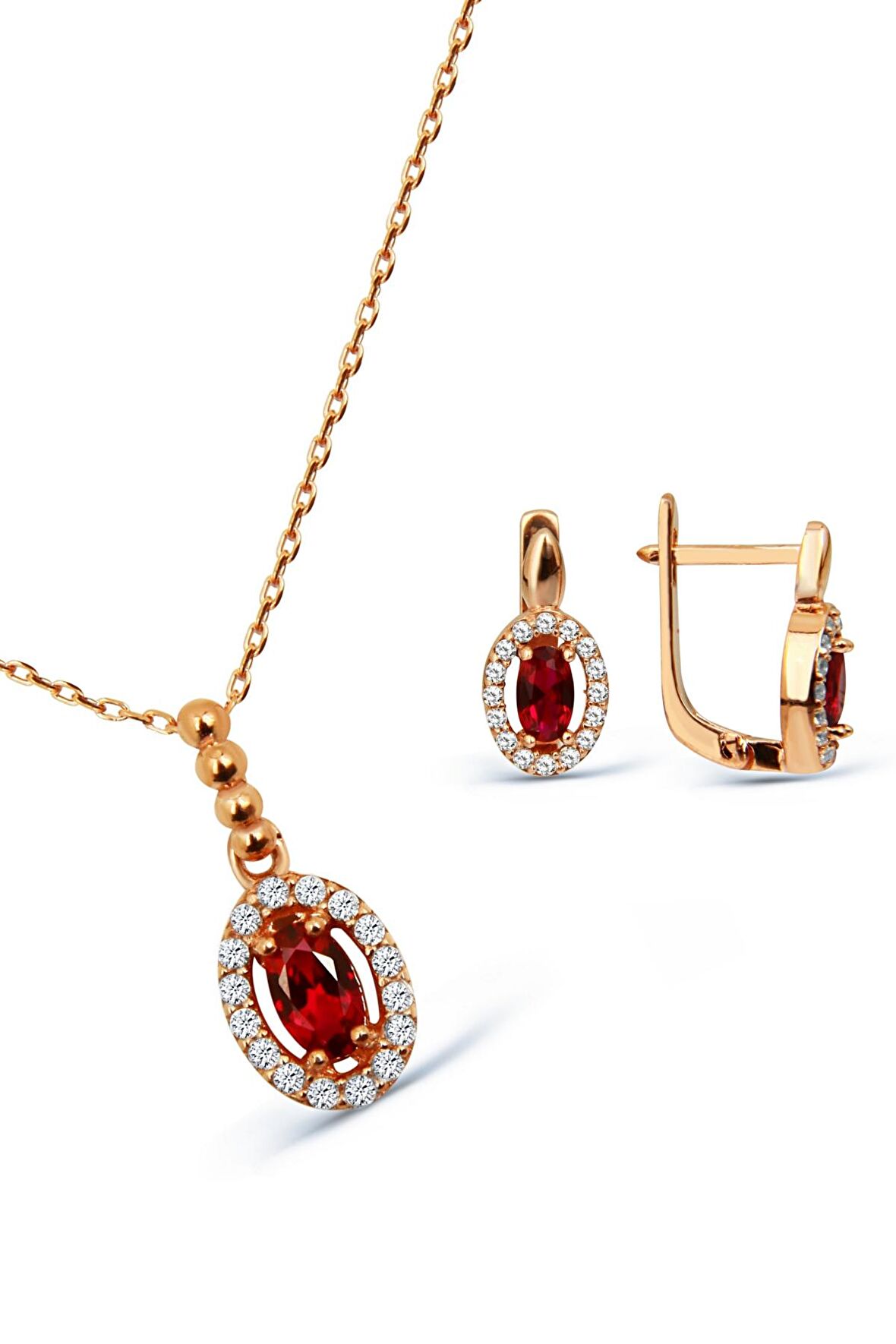 Zirkon Taşlı Rose 925 Ayar Gümüş Set - S013902