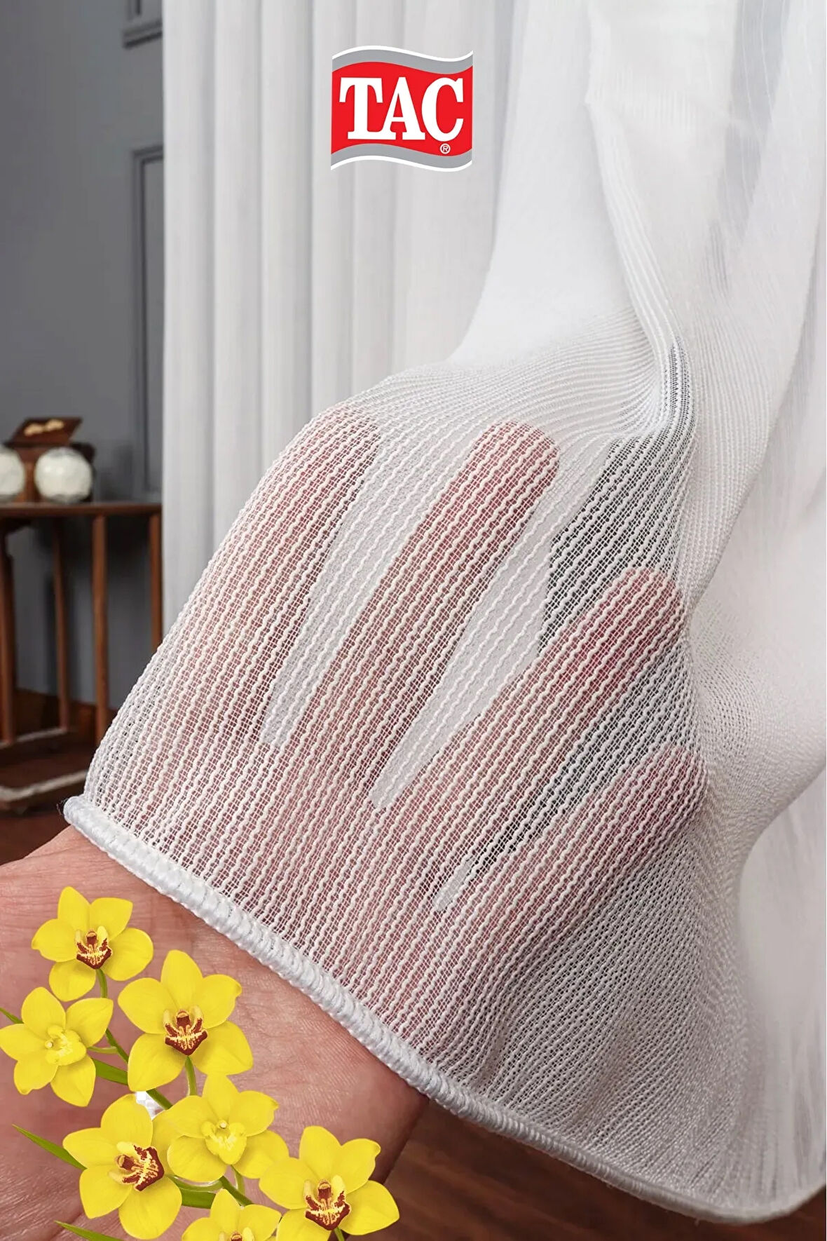 Taç Örme Çelik 1x3 Sık Pile Tül Perde  - Extra Gramajlı Dökümlü - Kırışmaz Ütü Istemez 