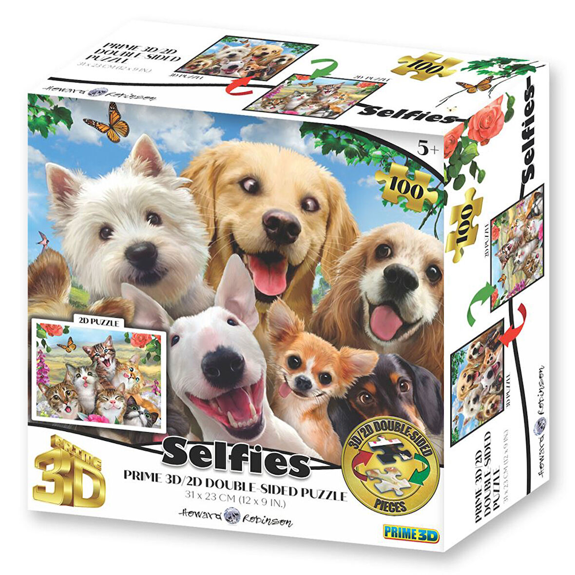 Prime 3D Köpek ve Kedi Selfie Çift Taraflı Puzzle 100 Parça 15052