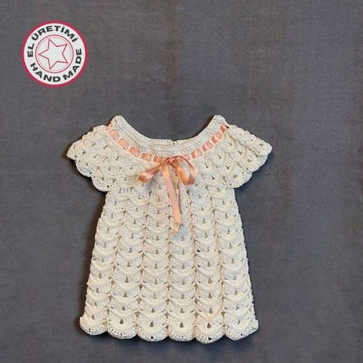 Uretti - Talia 8659 2040 El Örgüsü Koton İp Kız Çocuk Beyaz Elbise - 6 / 9 Ay