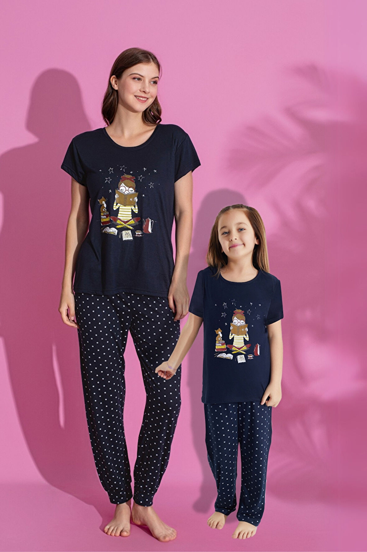 Anne Kız Kombin Desenli Viskon Kısa Kollu Pijama Takımı (ANNE KIZ AYRI SATILIR)