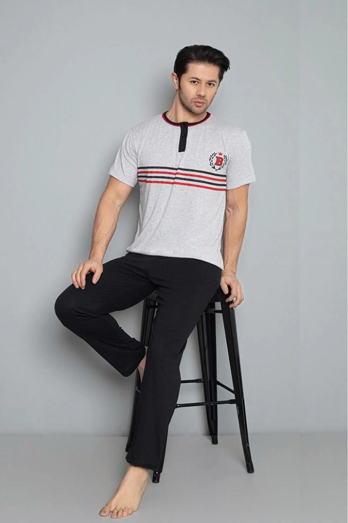 Dreamy Pamuklu Kısa Kollu Düğmeli Yaka Erkek Pijama Takımı