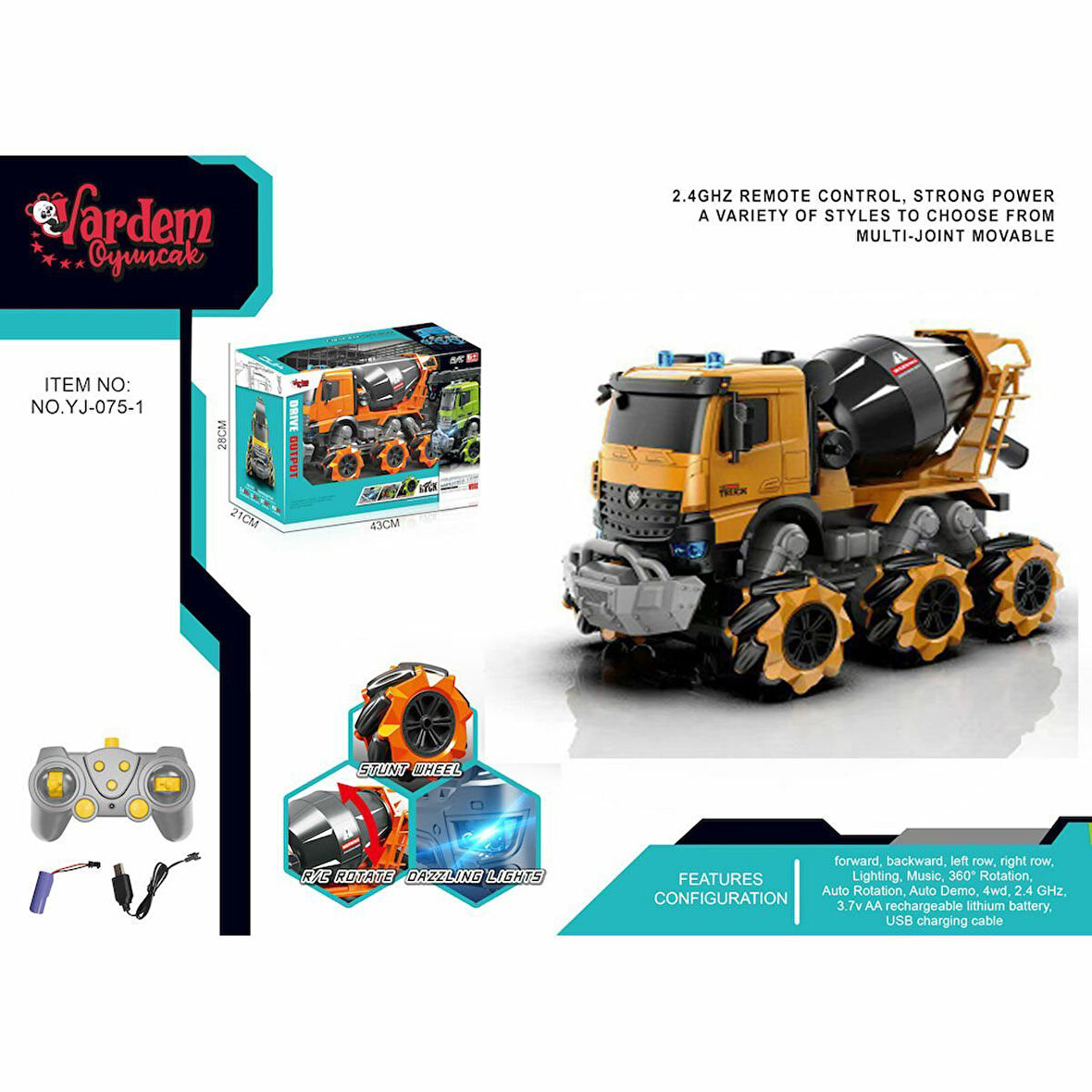 Uzaktan Kumandalı Full Fonksiyon 2.4G Işıklı ve Sesli Beton FABBATOYS