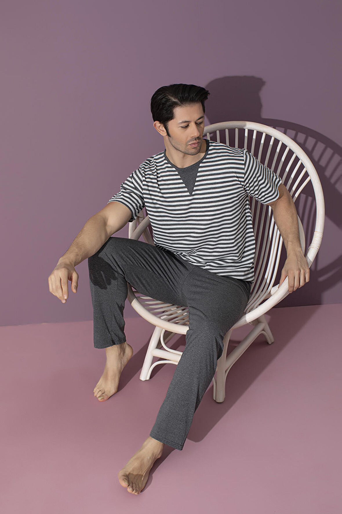 Dreamy Pamuklu Kısa Kollu Bisiklet Yaka Erkek Pijama Takımı