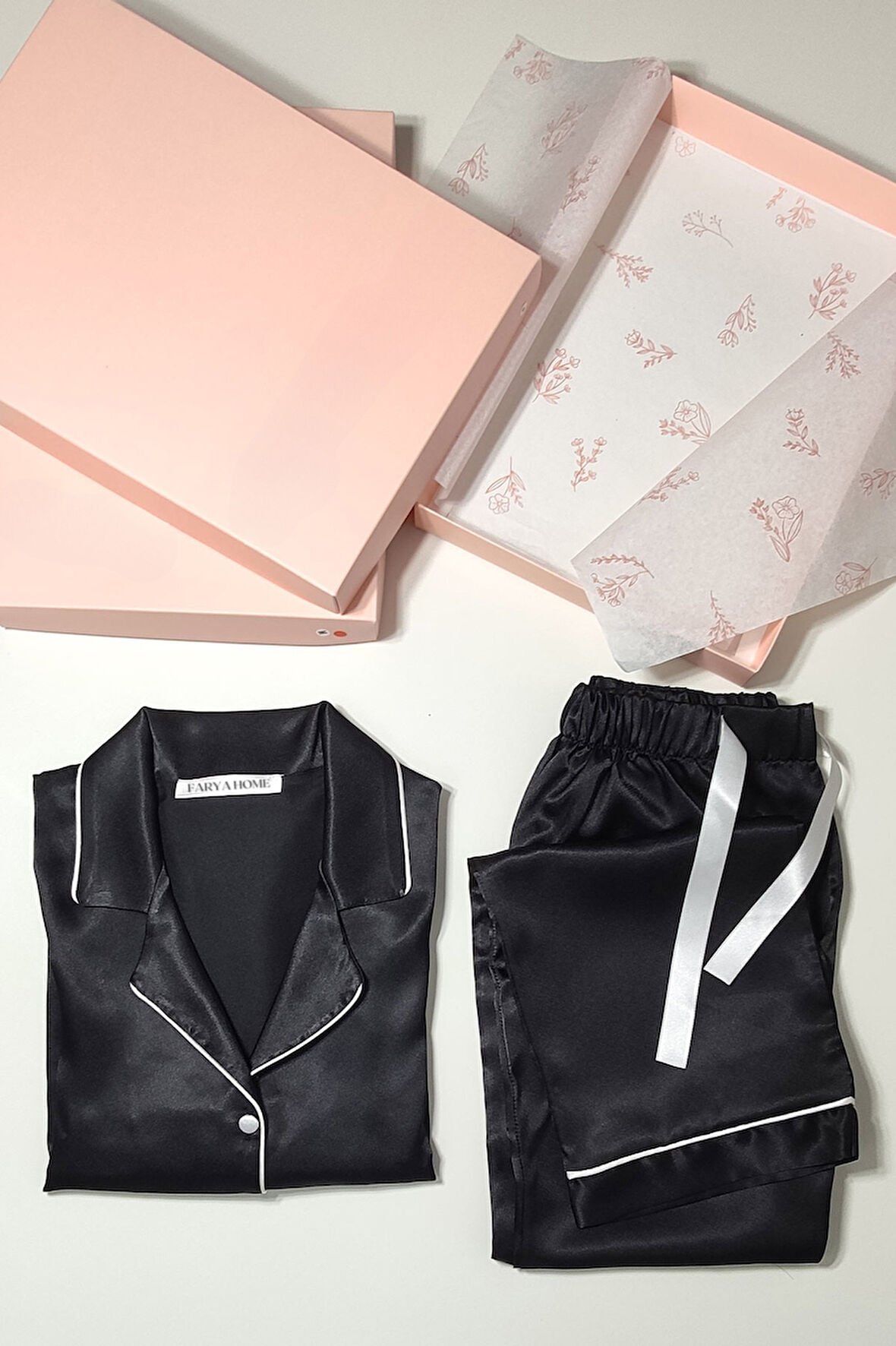 Faryanight İpek Saten Uzun Kollu Biyeli Düğmeli Gömlek Pijama Takımı