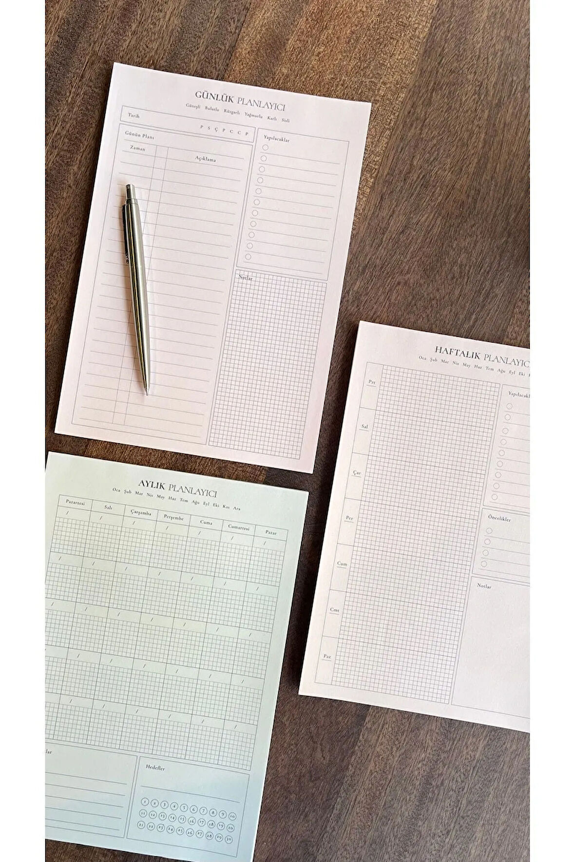 3'lü Masaüstü Planlayıcı Set, Tarihsiz Planlayıcı (Günlük, Haftalık, Aylık Planlayıcı)