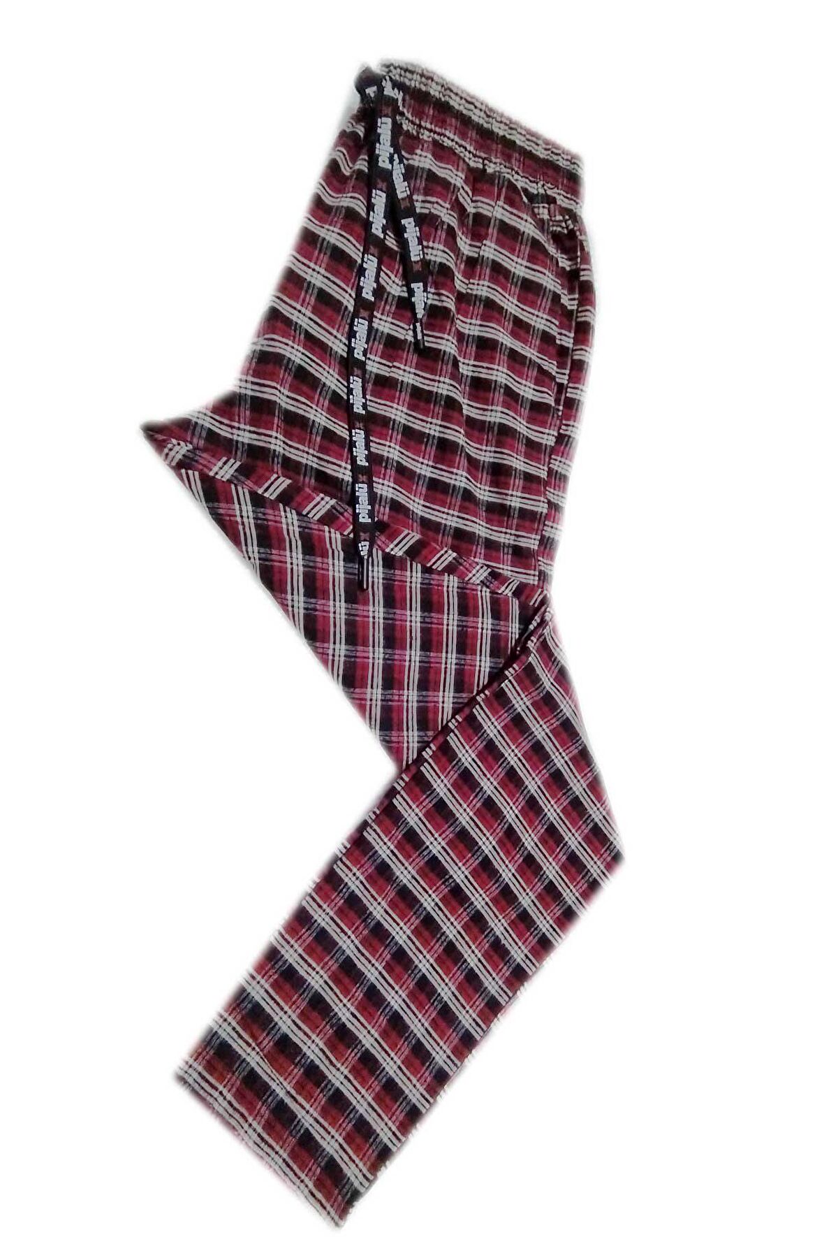 Pijalüx Erkek Kareli Poplin Cepli Alt Pijama/Kırmızı/2XL