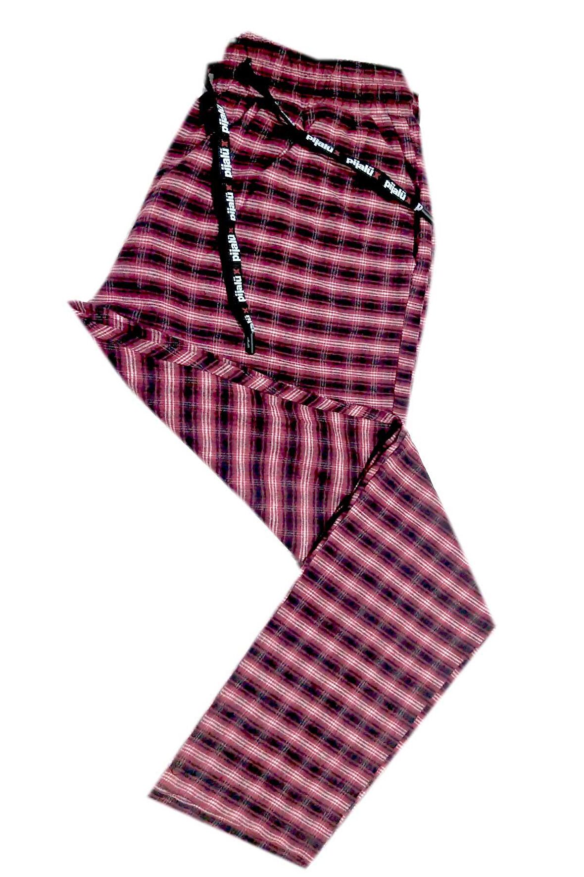 Pijalüx Erkek Kareli Poplin Cepli Alt Pijama/Kırmızı/2XL