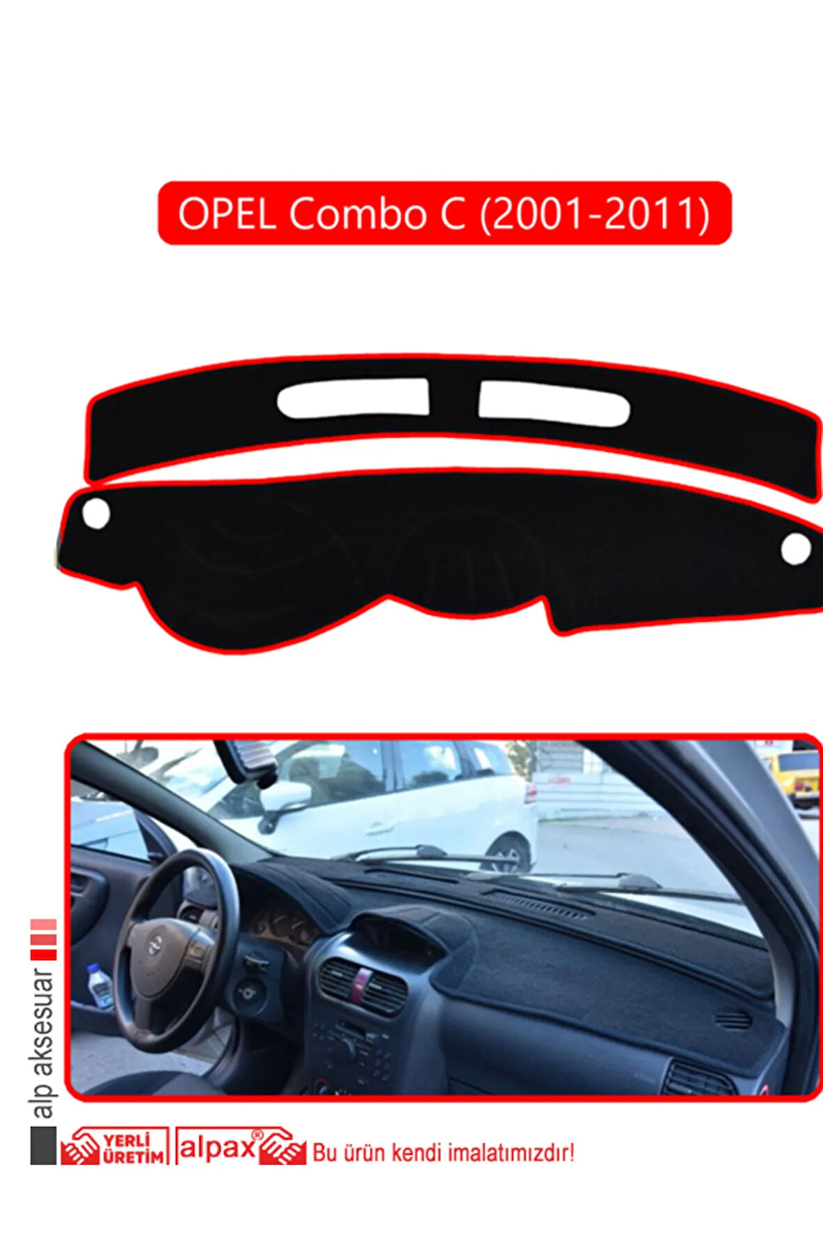 Opel Combo C (2001-2011) Torpido Koruma  Halısı -  Kırmızı Kenar