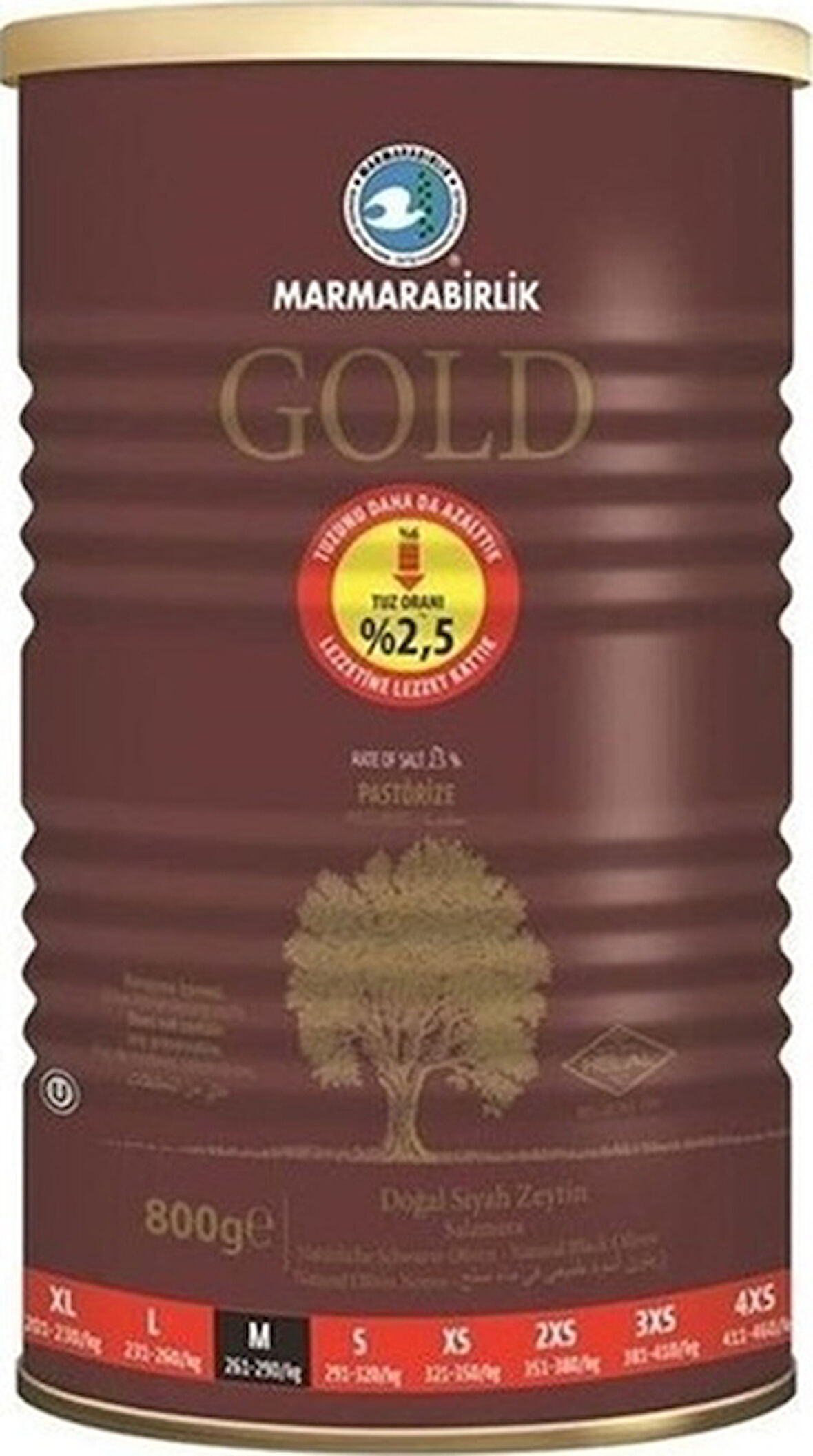 Marmarabirlik Gold Salamura Süper 261-290 M Siyah Zeytin Teneke 800 G
