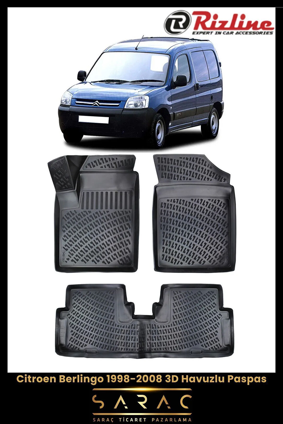 Rizline Citroen Berlingo 2004 Model 3D Havuzlu Paspas