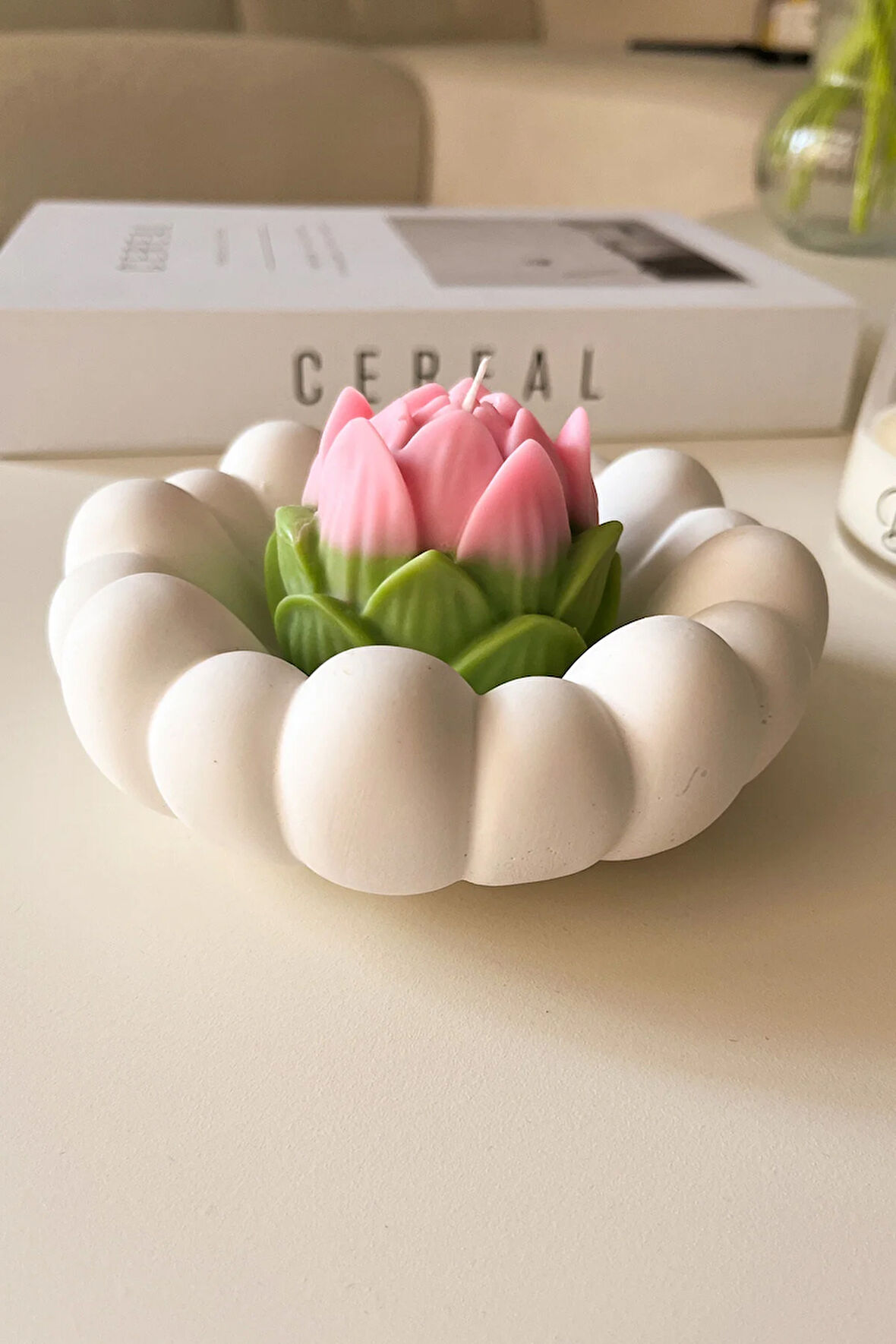 Lotus Çiçek Mum & Tabak Seti