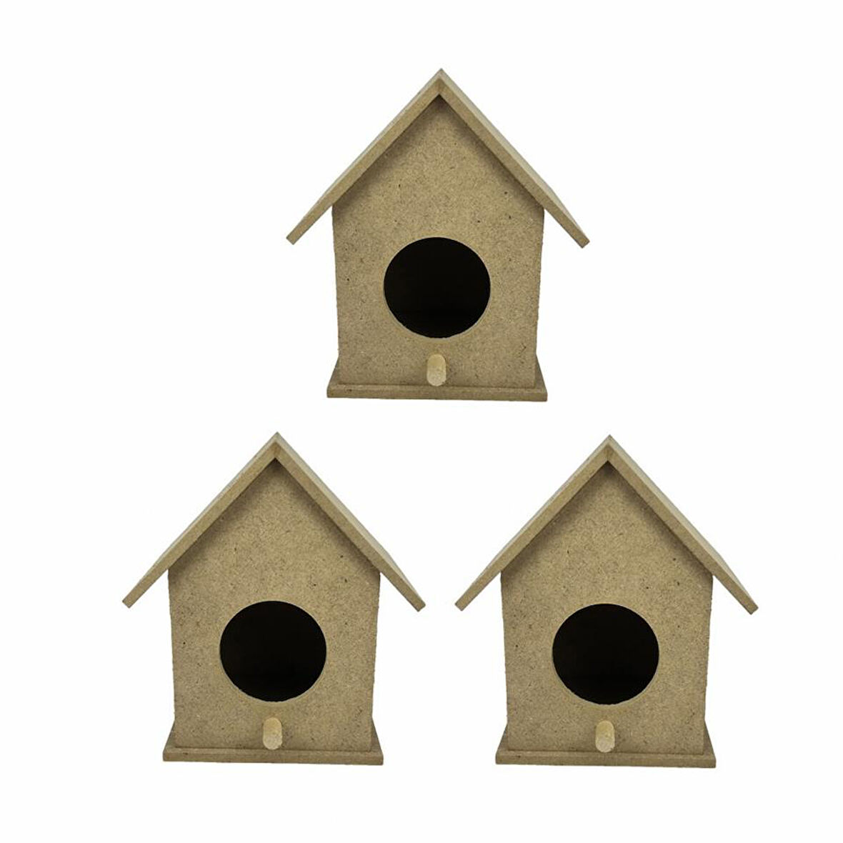Küçük Boy Üçlü Boyanabilir Ahşap Kuş Evi 13x10 Cm