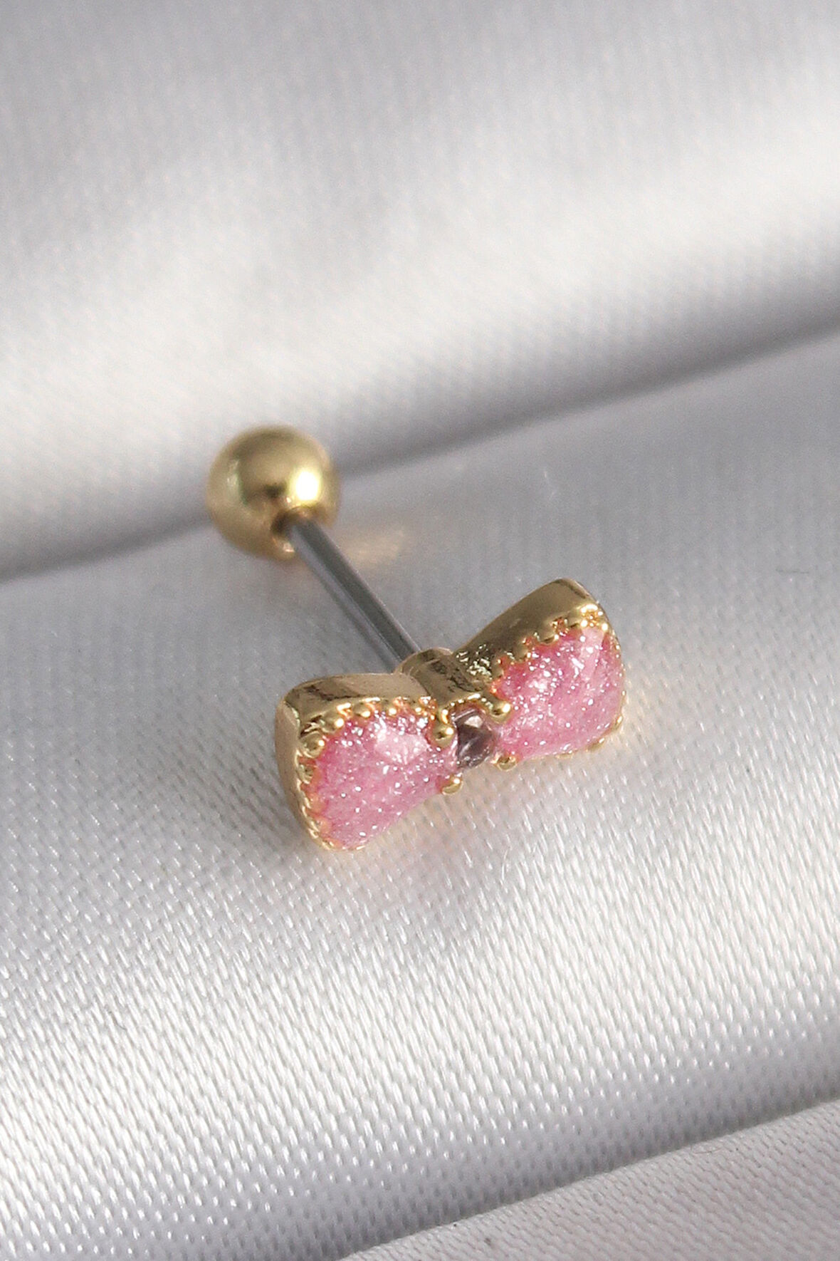 316L Çelik Gold Renk Pembe Fiyonk Model Tragus Piercing