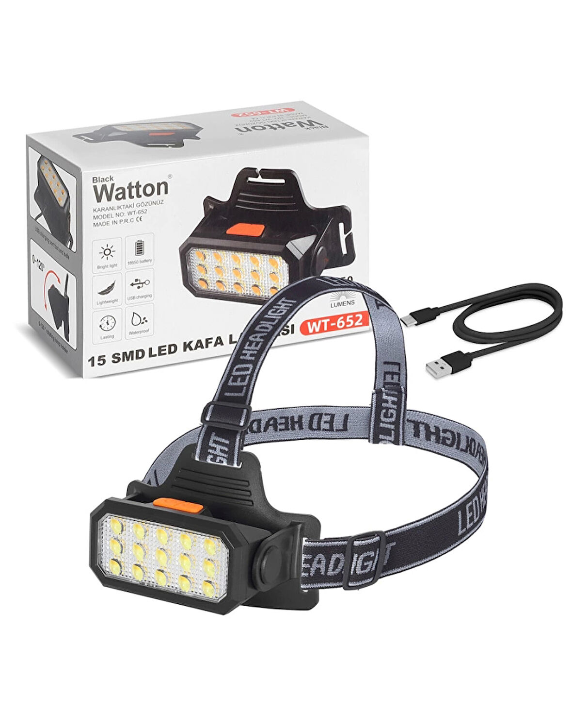WATTON WT-652 BEYAZ ŞARJLI KAFA LAMBASI