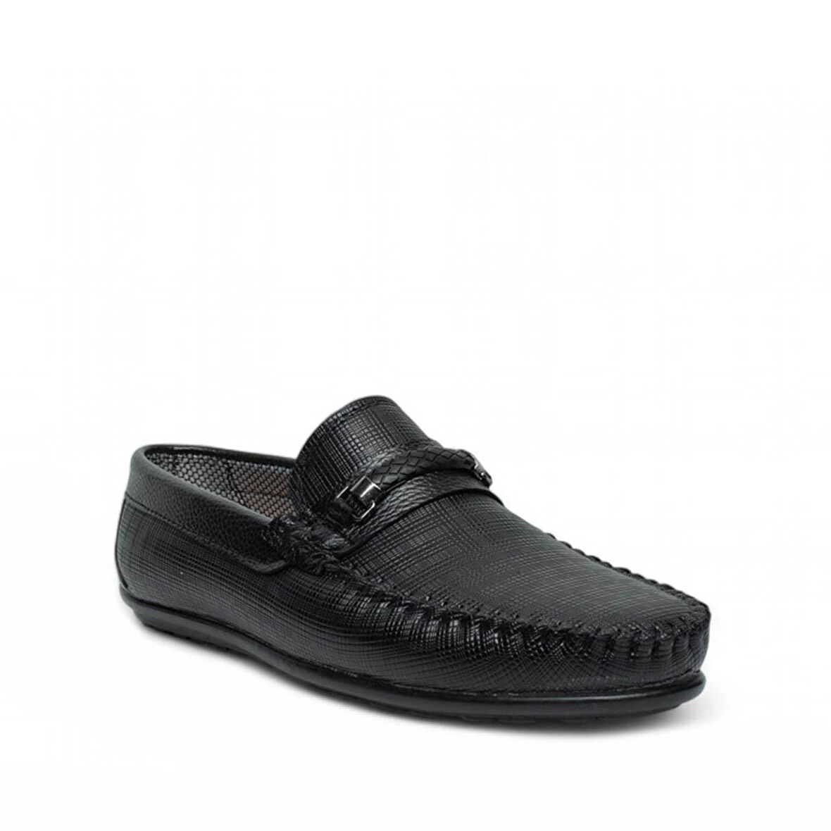 Mnc Cilt Deri Çizgili Bağcıksız Dikişli Rahat Taban Siyah Erkek Klasik Ayakkabı Tarz205