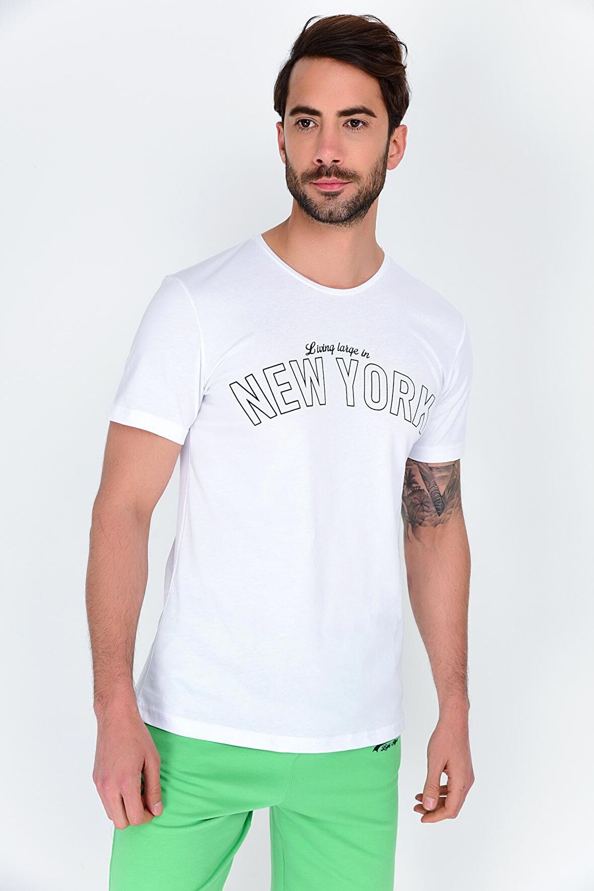 SPR 254 Bisiklet Yaka New York Yazılı Tshırt
