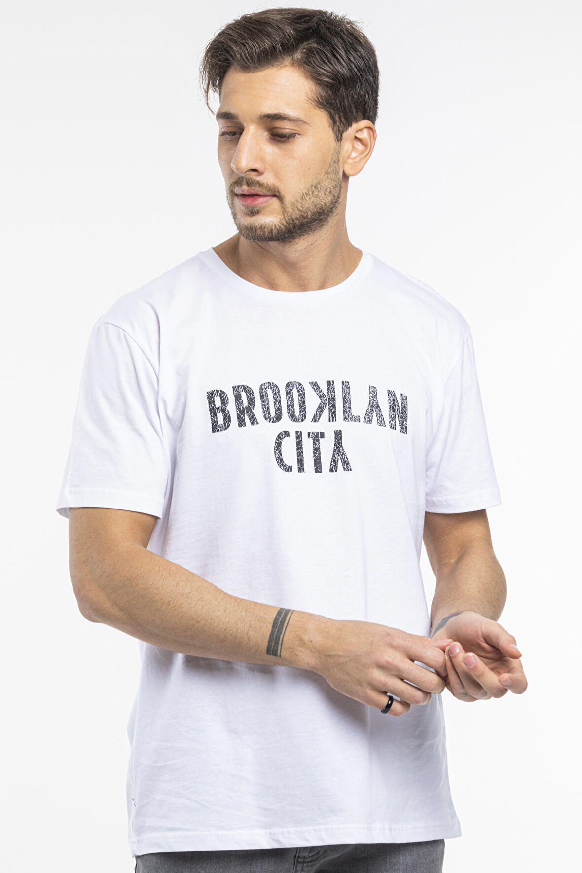 SPR 253 Bisiklet yaka Brooklyn  Baskılı Tshırt