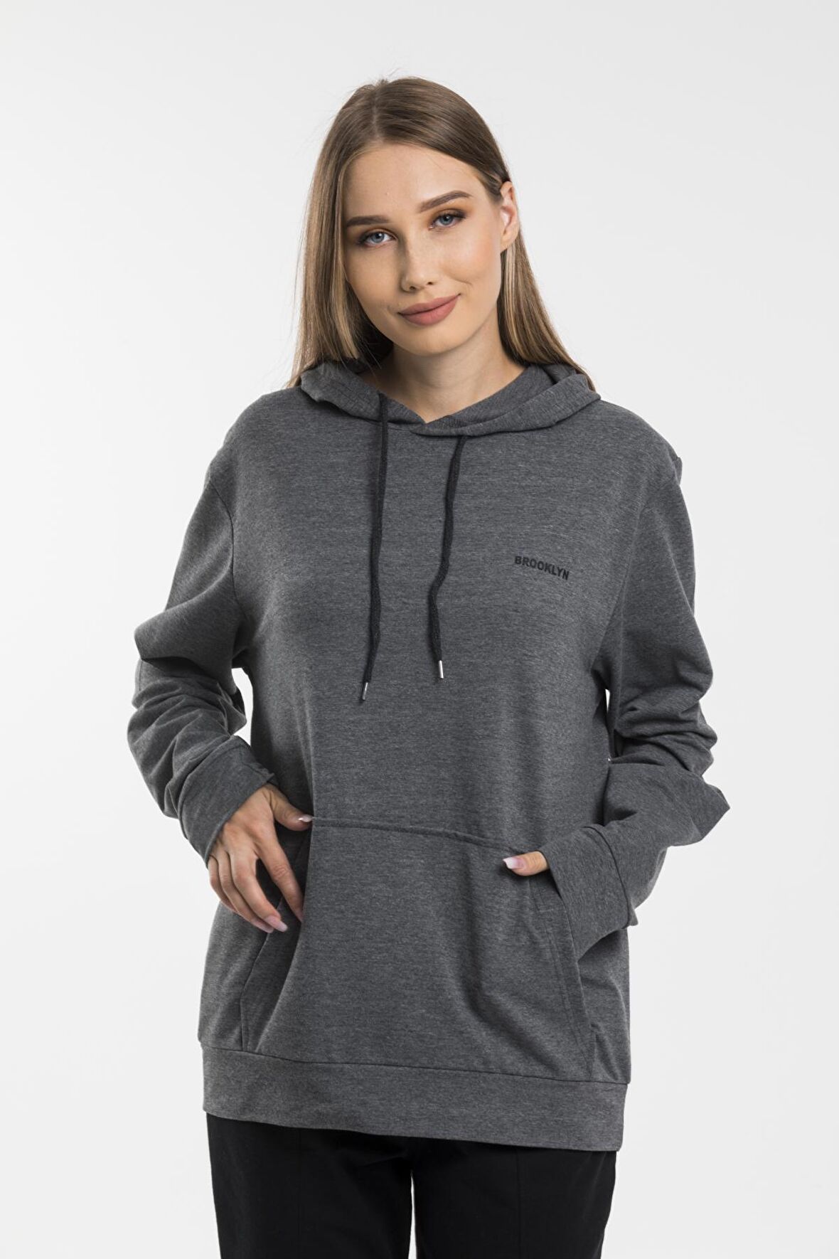 SPR21K61Baskılı Kapş.Kanguru Cepli Sweatshirt
