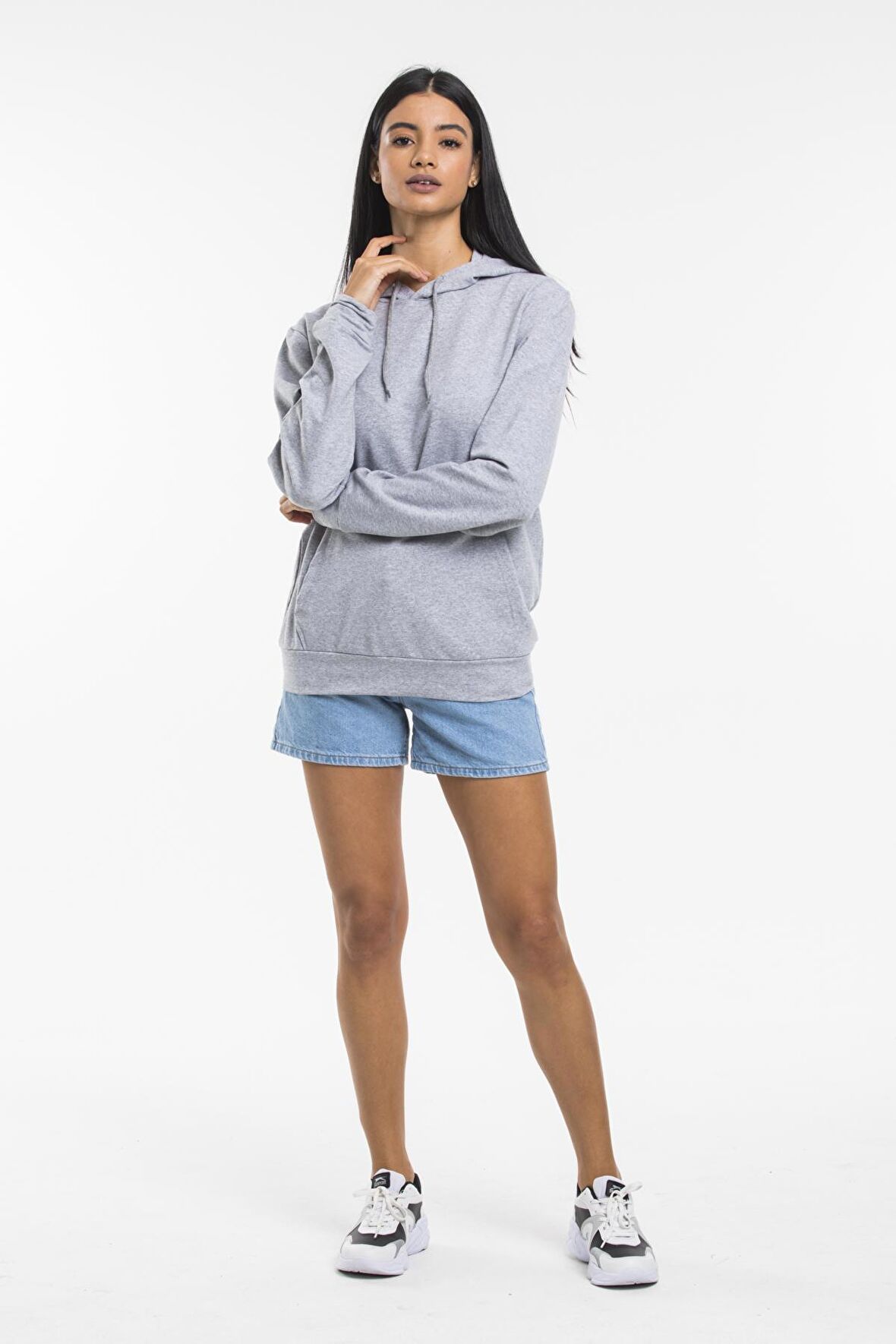 SPR21K55 Kadın Kapş. Kanguru Cepli Sweatshirt