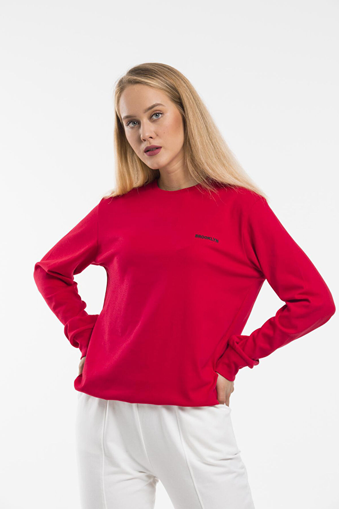 Süperlife Bisiklet Yaka Uzun Kollu Dar Kalıp İnce Sweatshirt SPR21K18
