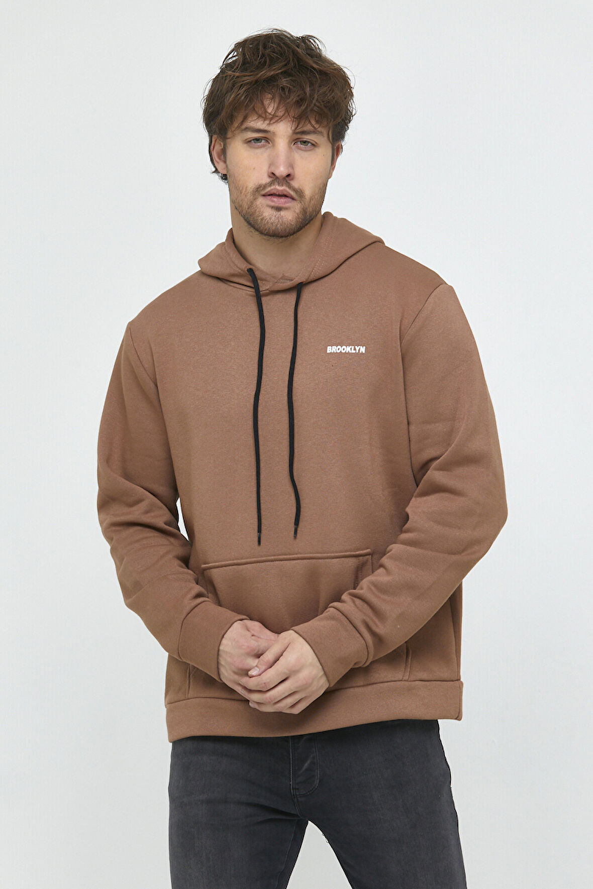 Süperlife Kapşonlu Uzun Kollu Baskılı Dar Kalıp İnce Erkek Sweatshirt SPR 2019K61