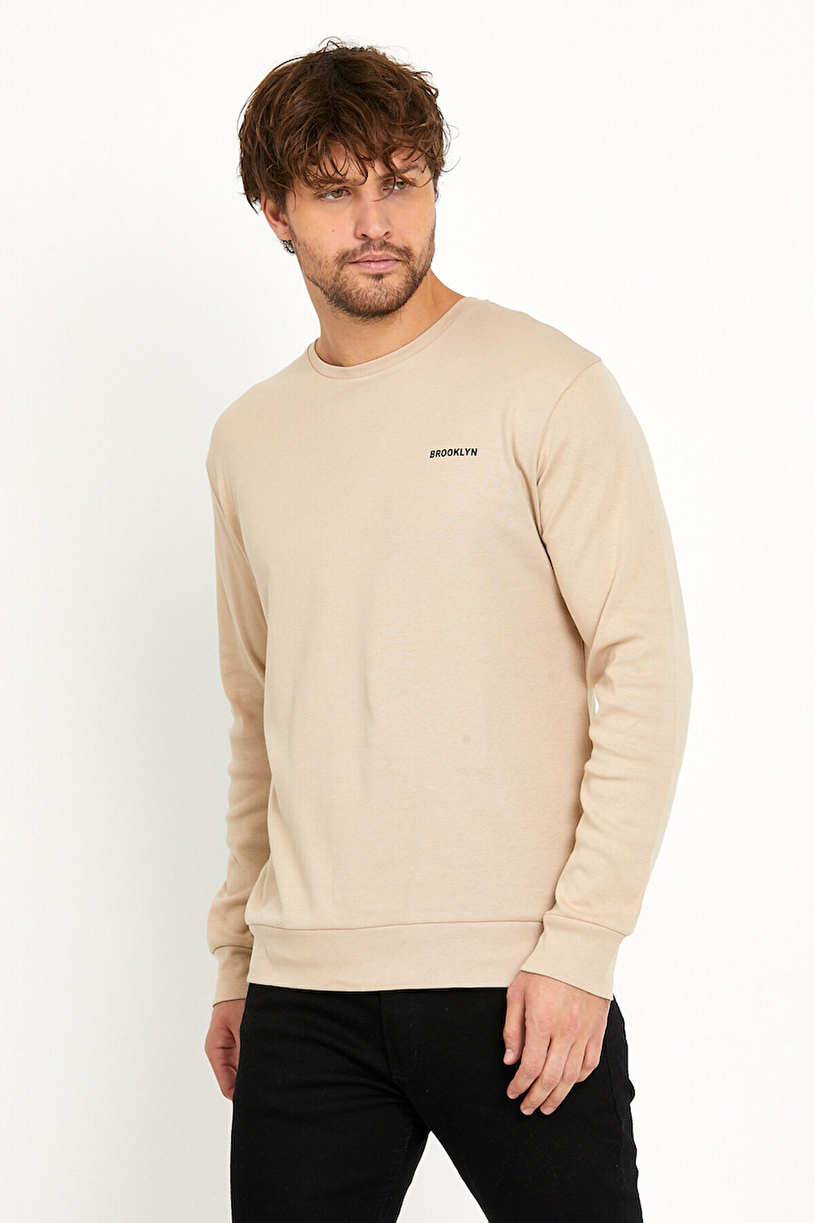 Süperlife Bisiklet Yaka Uzun Kollu Dar Kalıp İnce  Erkek Sweatshirt SPR2019K18