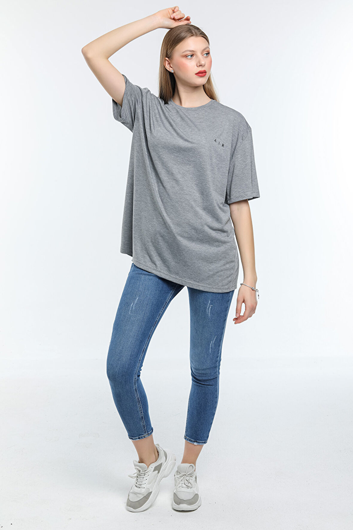 Süperlife Kadın Bisiklet Yaka Regular Fit Baskılı Tişort SPR21YK23