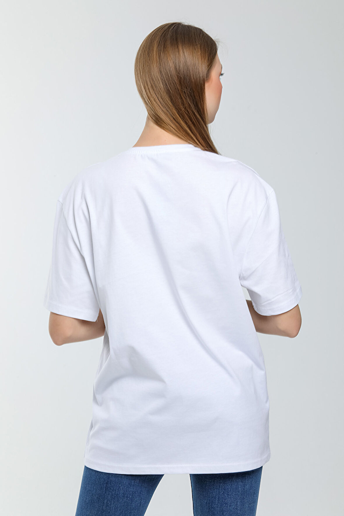 Süperlife Kadın Bisiklet Yaka Regular Fit Baskılı Tişort SPR21YK23