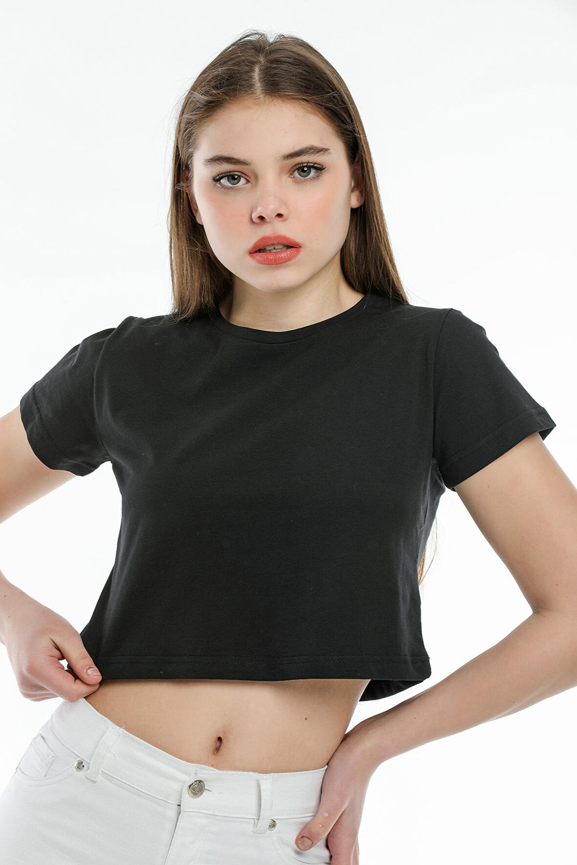 SPR21Y13 Crop Örme T-Shirt