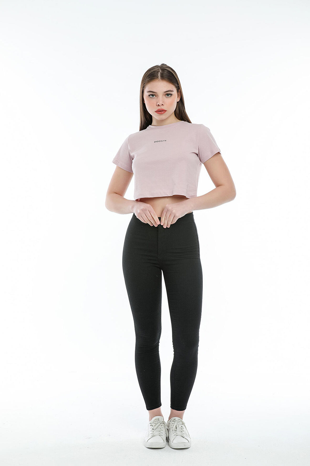 SPR21Y14 Crop Örme Brookyn Baskılı T-Shirt
