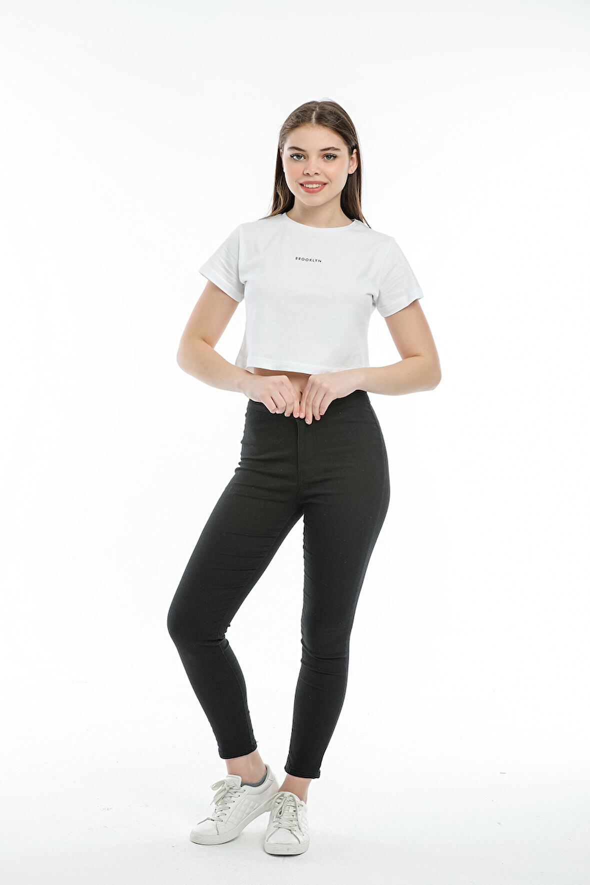 Süperlife Kadın Bisiklet Yaka Slim Fit Brookyn Baskılı Tişort SPR21Y14