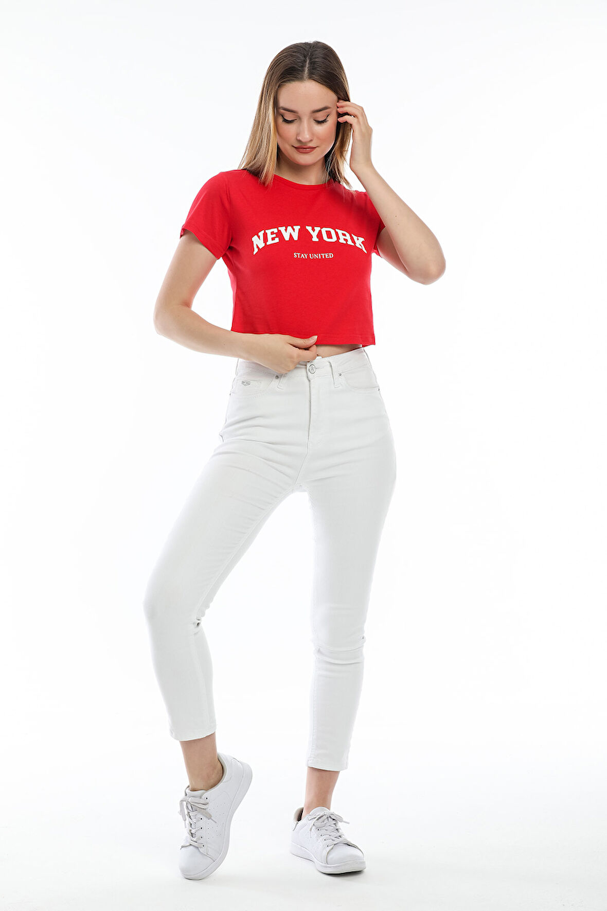 Süperlife Kadın Newyork Baskılı  Slim Fit  Tişort  SPR21Y15