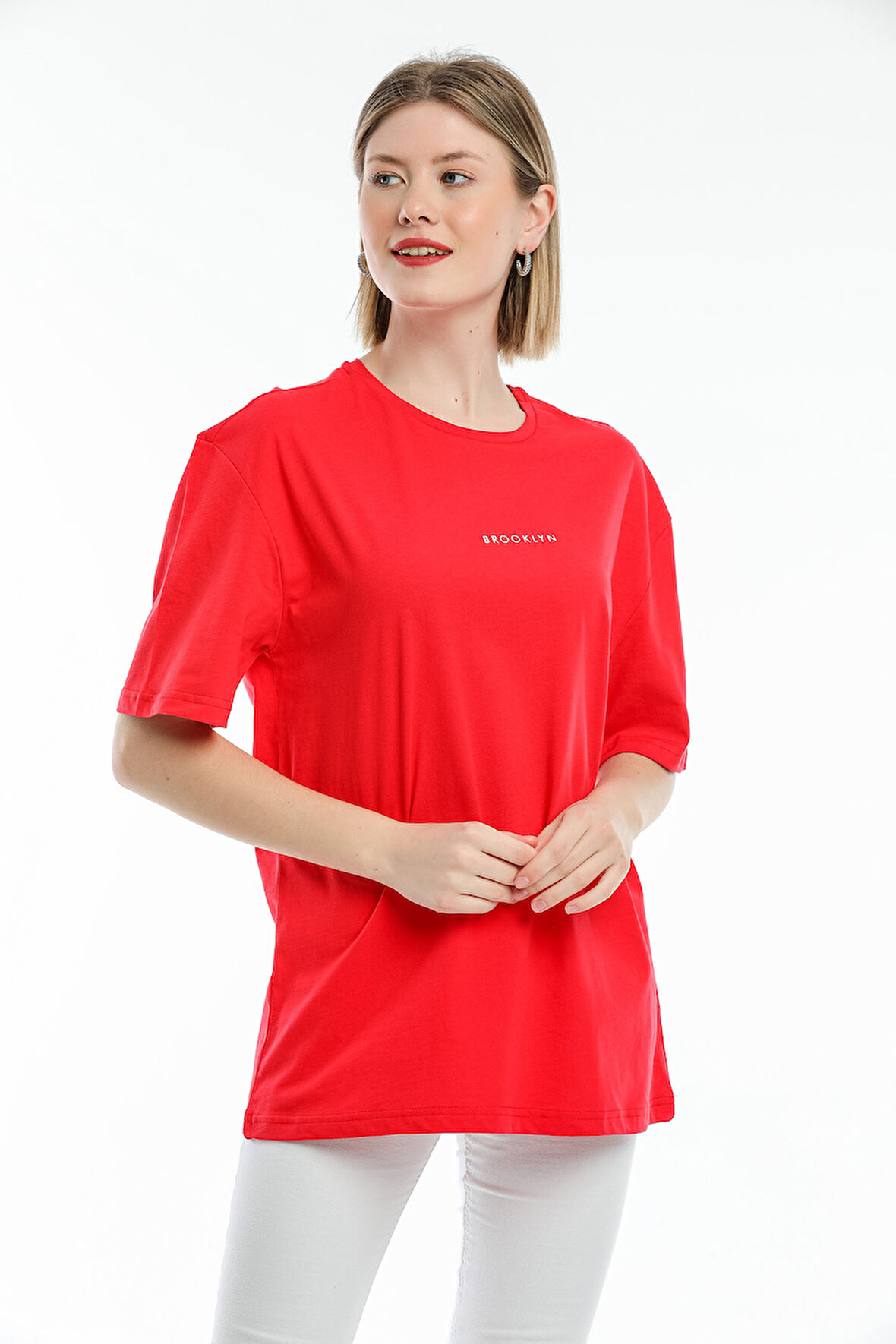 Süperlife Kadın Bisiklet Yaka Standart &Regular Fit  Brookyln Baskılı Tişort SPR21YK27