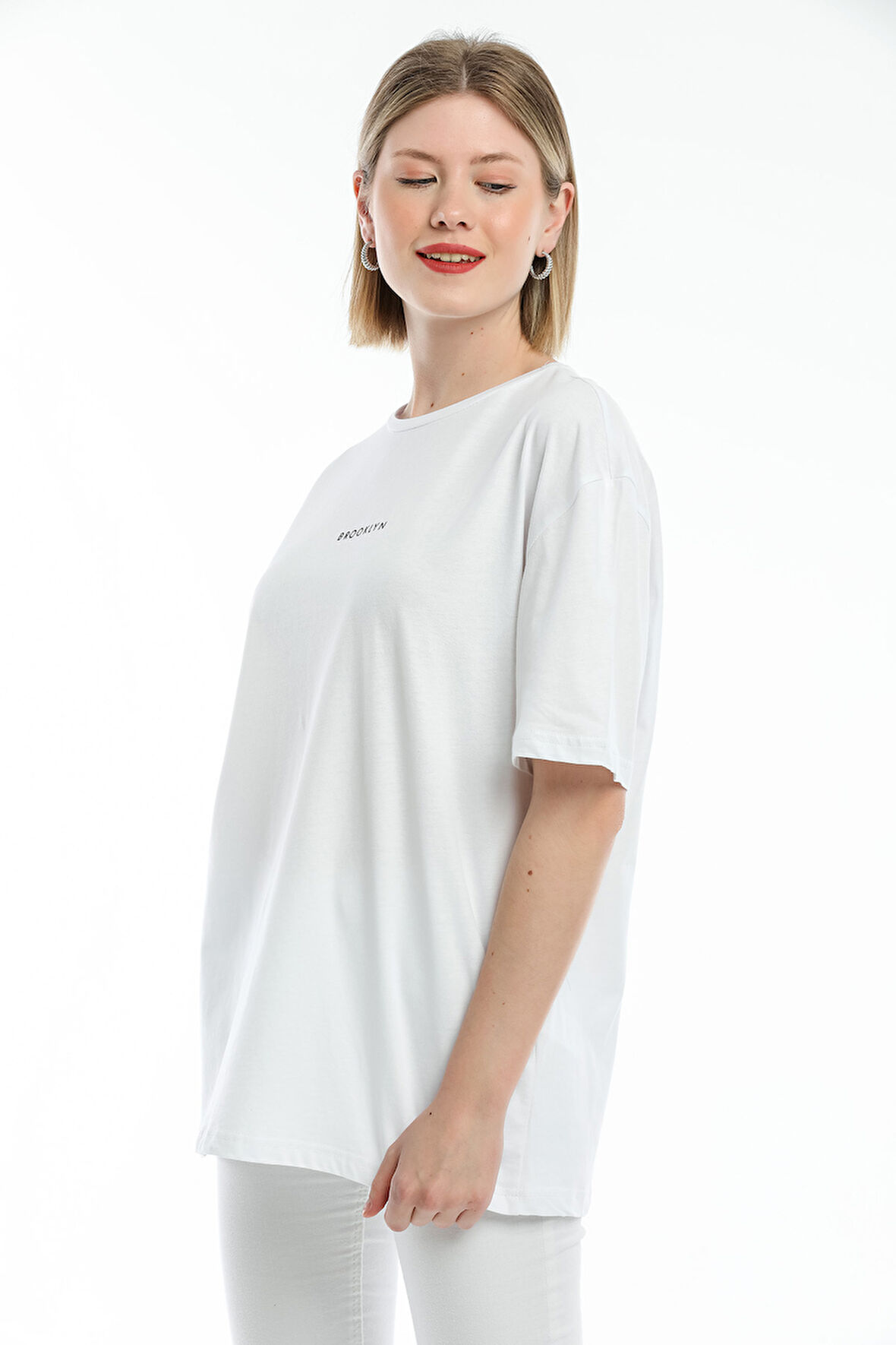 Süperlife Kadın Bisiklet Yaka Standart &Regular Fit  Brookyln Baskılı Tişort SPR21YK27