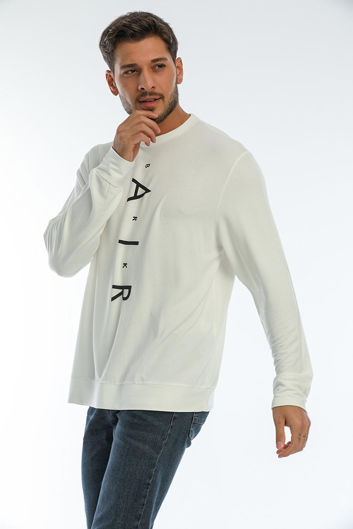 spr22sw131 Bisiklet Yaka Baskılı Sweatshirt