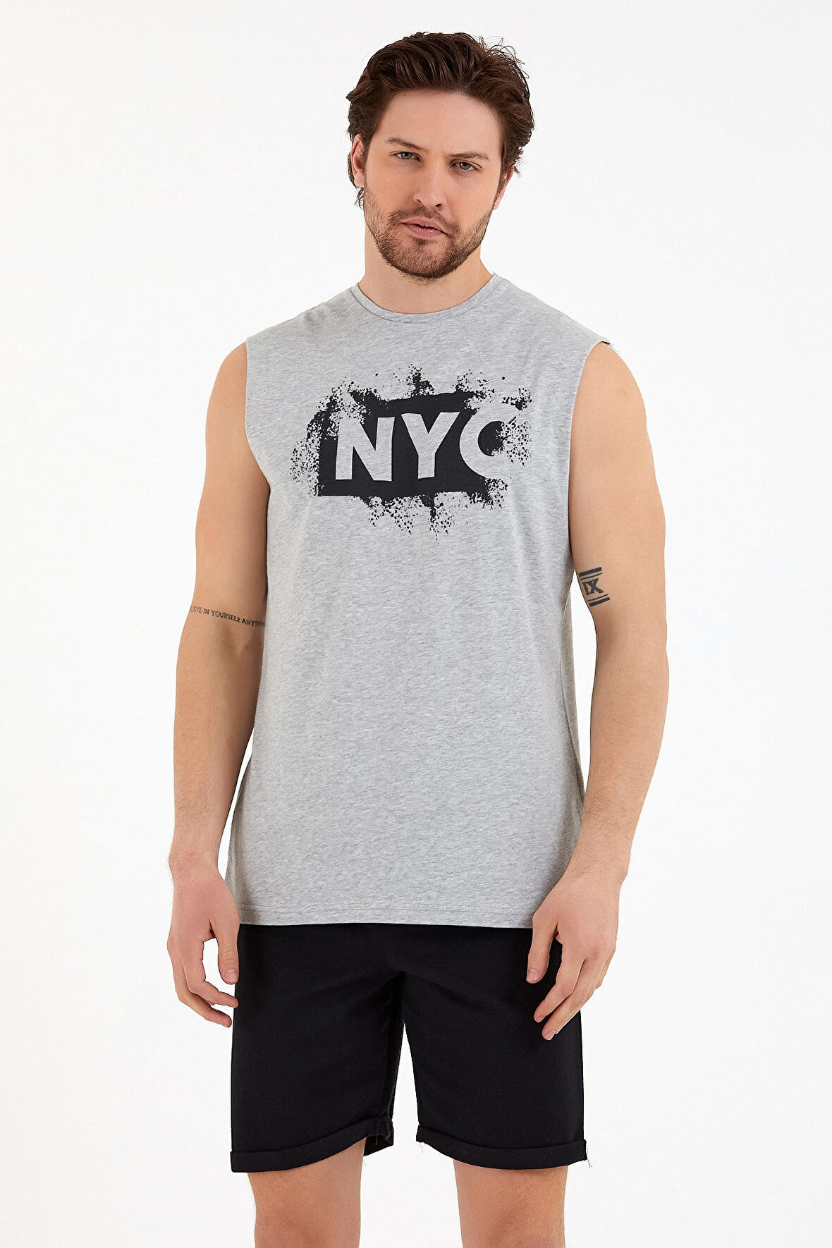 SPR22TS124 Kolsuz Bisiklet Yaka NYC Baskılı Tshırt