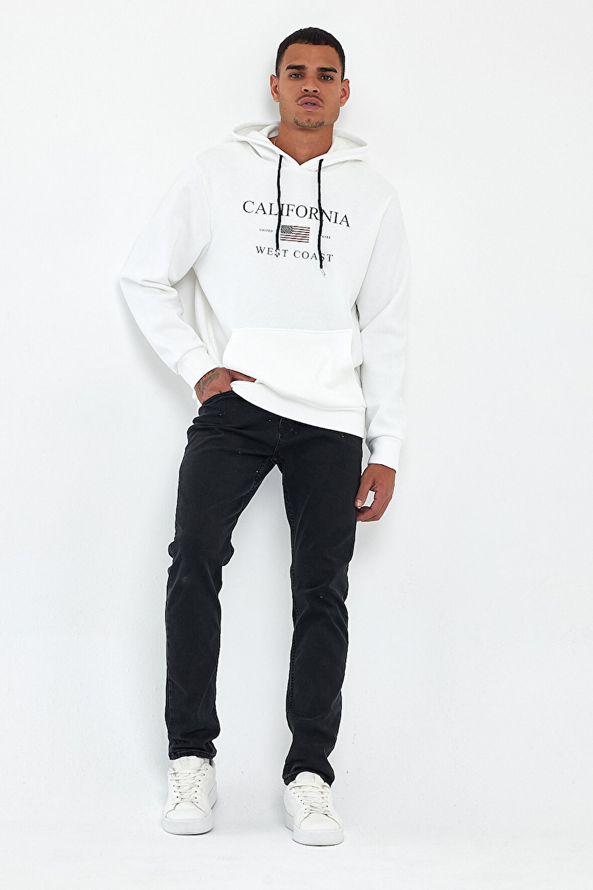 Süperlife Erkek Rahat Kalıp İçi Polarlı 3 iplik Kanguru Amerikan Baskılı Cepli Swetashırt Spr24sw01