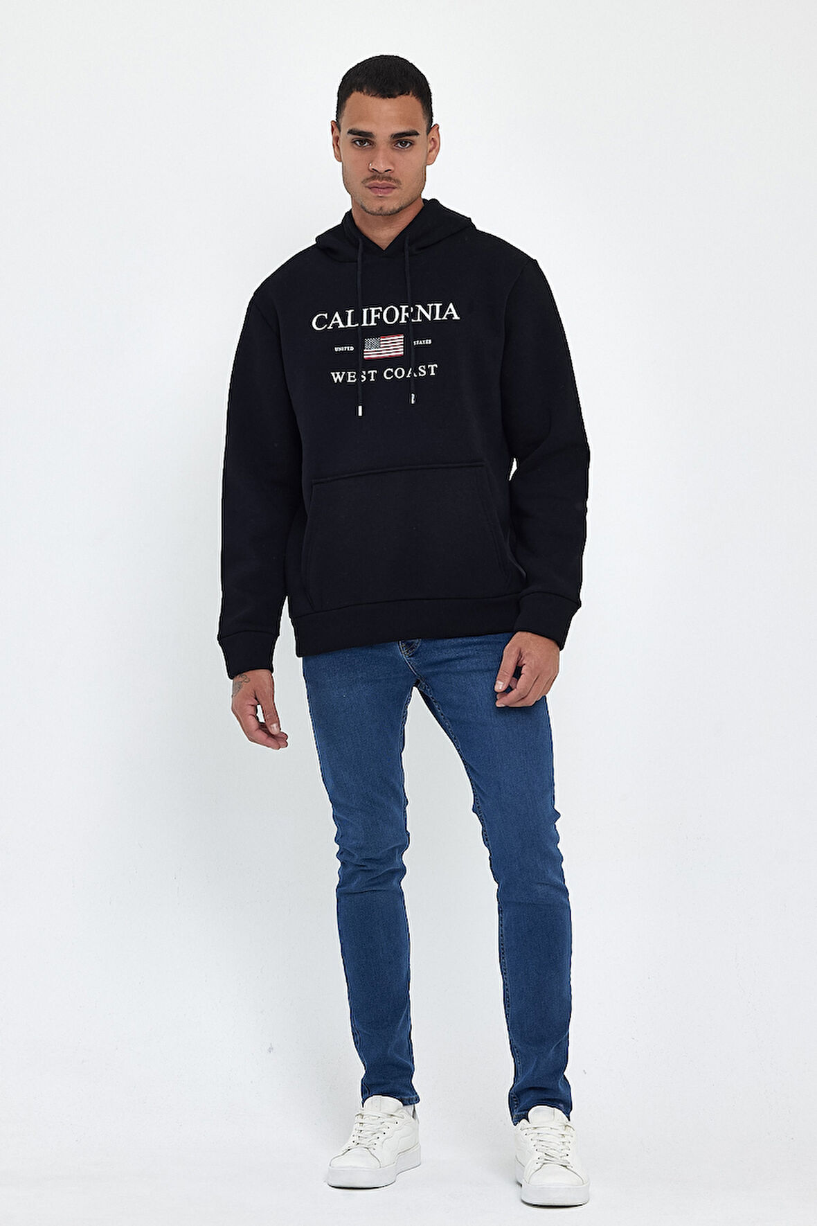 Süperlife Erkek Rahat Kalıp İçi Polarlı 3 iplik Kanguru Amerikan Baskılı Cepli Swetashırt Spr24sw01