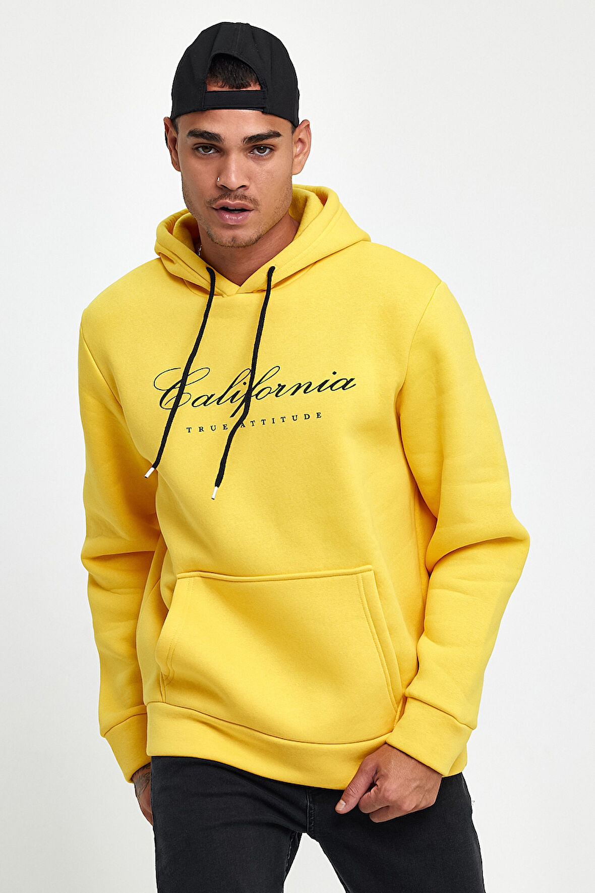 Süperlife Erkek Kapşonlu Rahat Kalıp İçi Polarlı 3 iplik Kanguru Cepli Californıa Baskılı Swetashırt spr24sw03