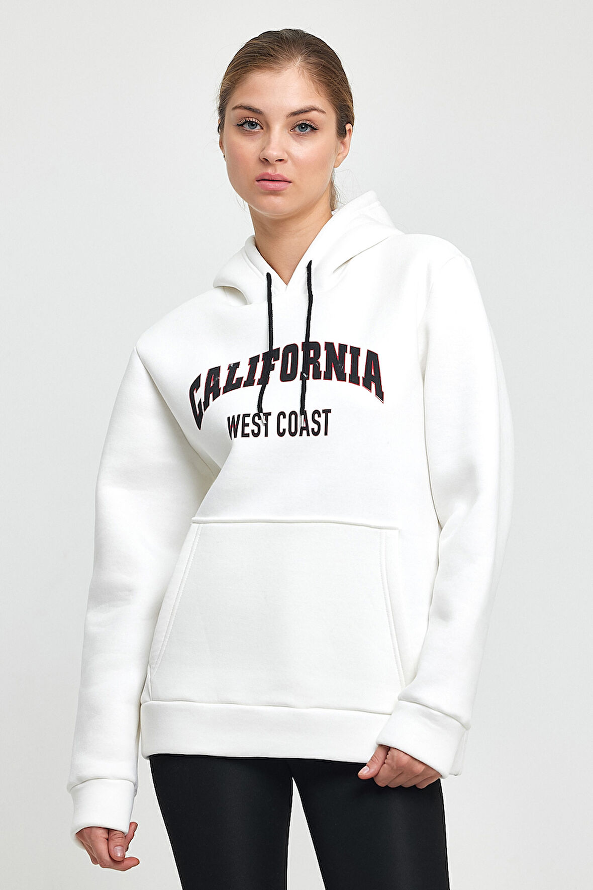 Süperlife Kadın Kapşonlu Rahat Kalıp İçi Polarlı 3 iplik Kanguru Cepli Californıa West  Baskılı Swetashırt SPR24SWK08