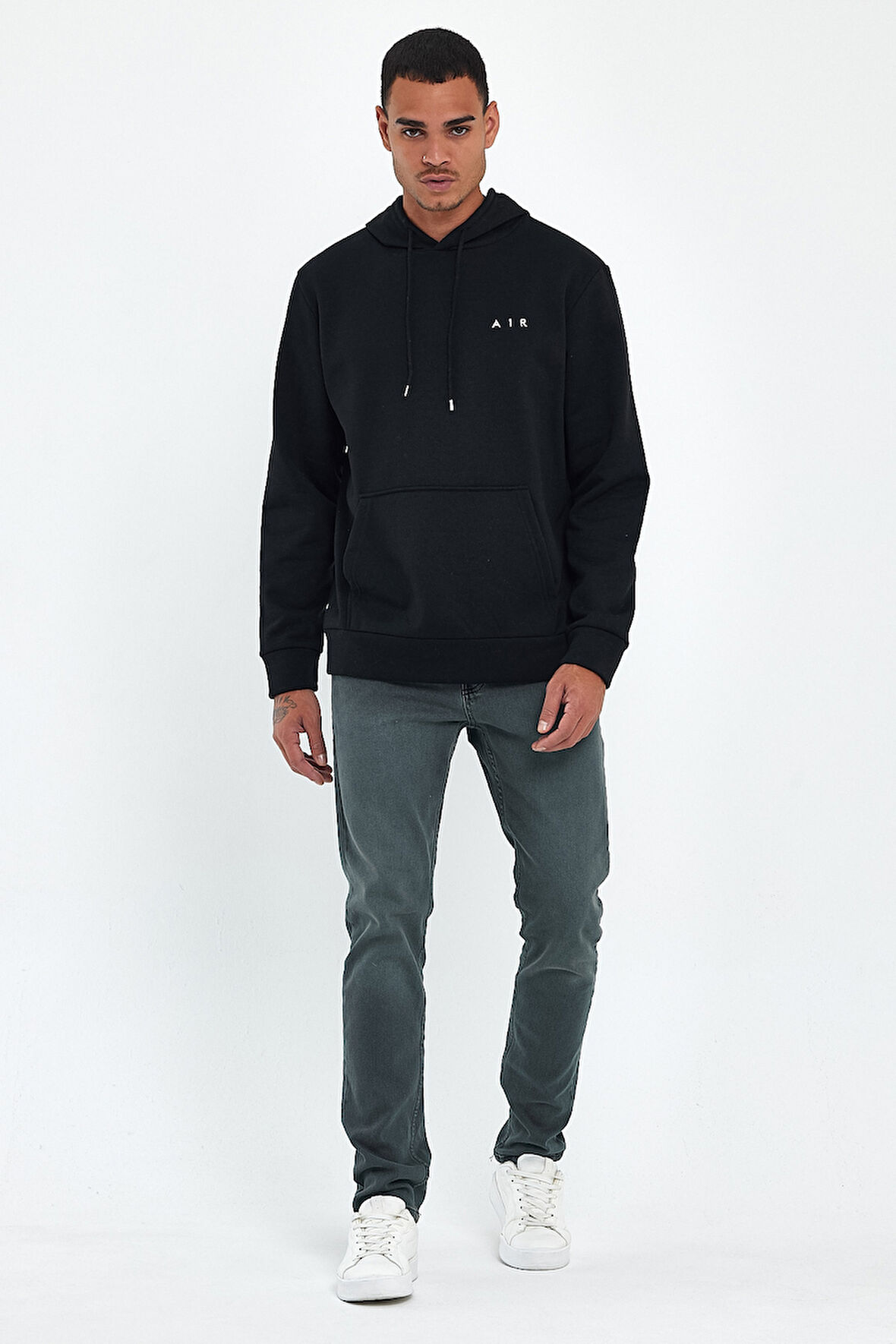 Süperlife Erkek Kapşonlu Rahat Kalıp İçi Polarlı 3 iplik  Kalın Air Nakışlı Swetashırt spr24sw07