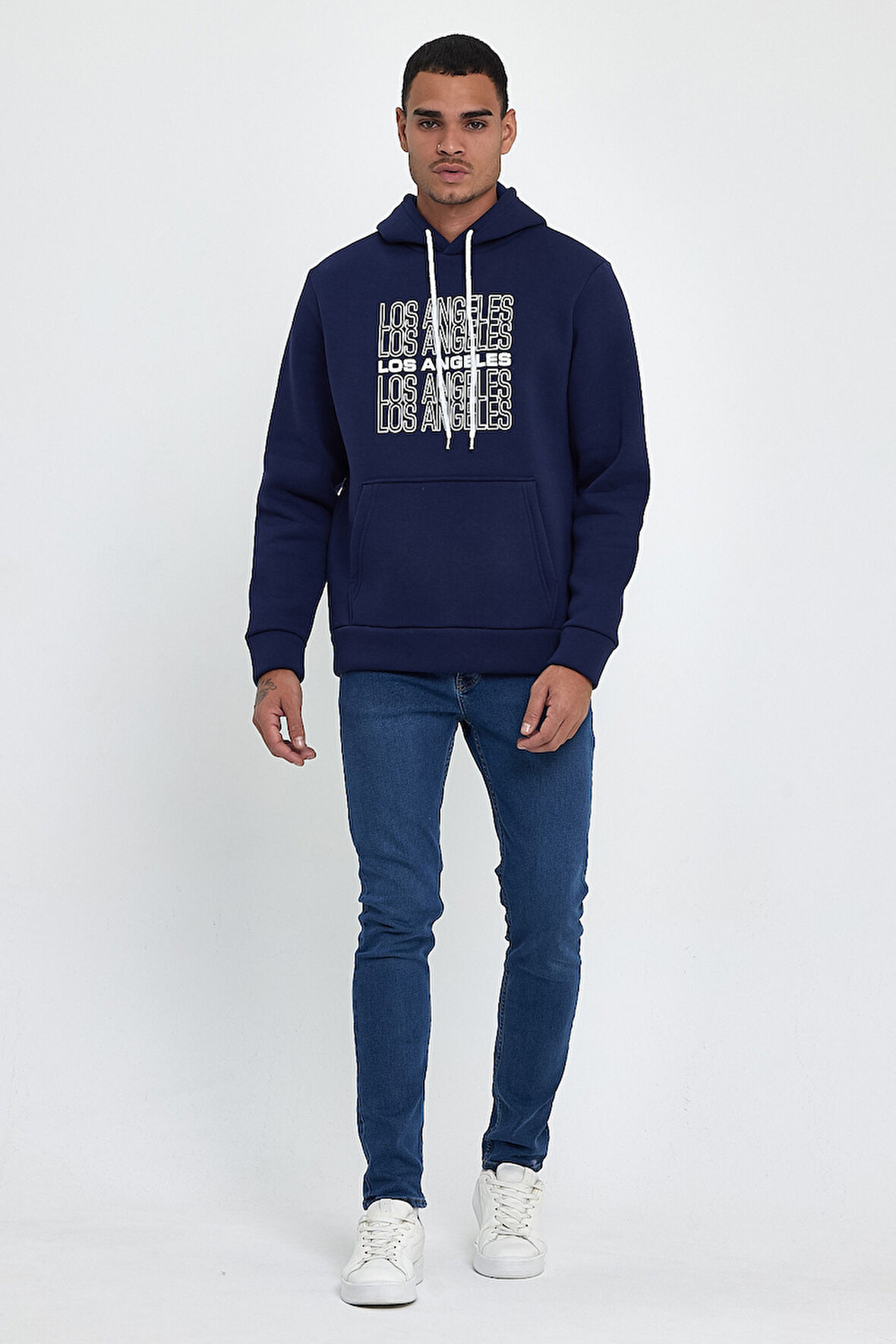Süperlife Erkek Kapşonlu Rahat Kalıp İçi Polarlı 3 iplik  Los Angeles Baskılı SweatShırt spr24sw10
