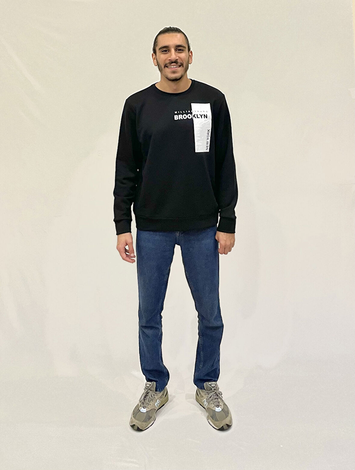 Erkek Bisiklet Yaka Rahat Kalıp 3 iplik Kalın W.Brooklyn Baskılı  Sweatshirt SPR24SW31
