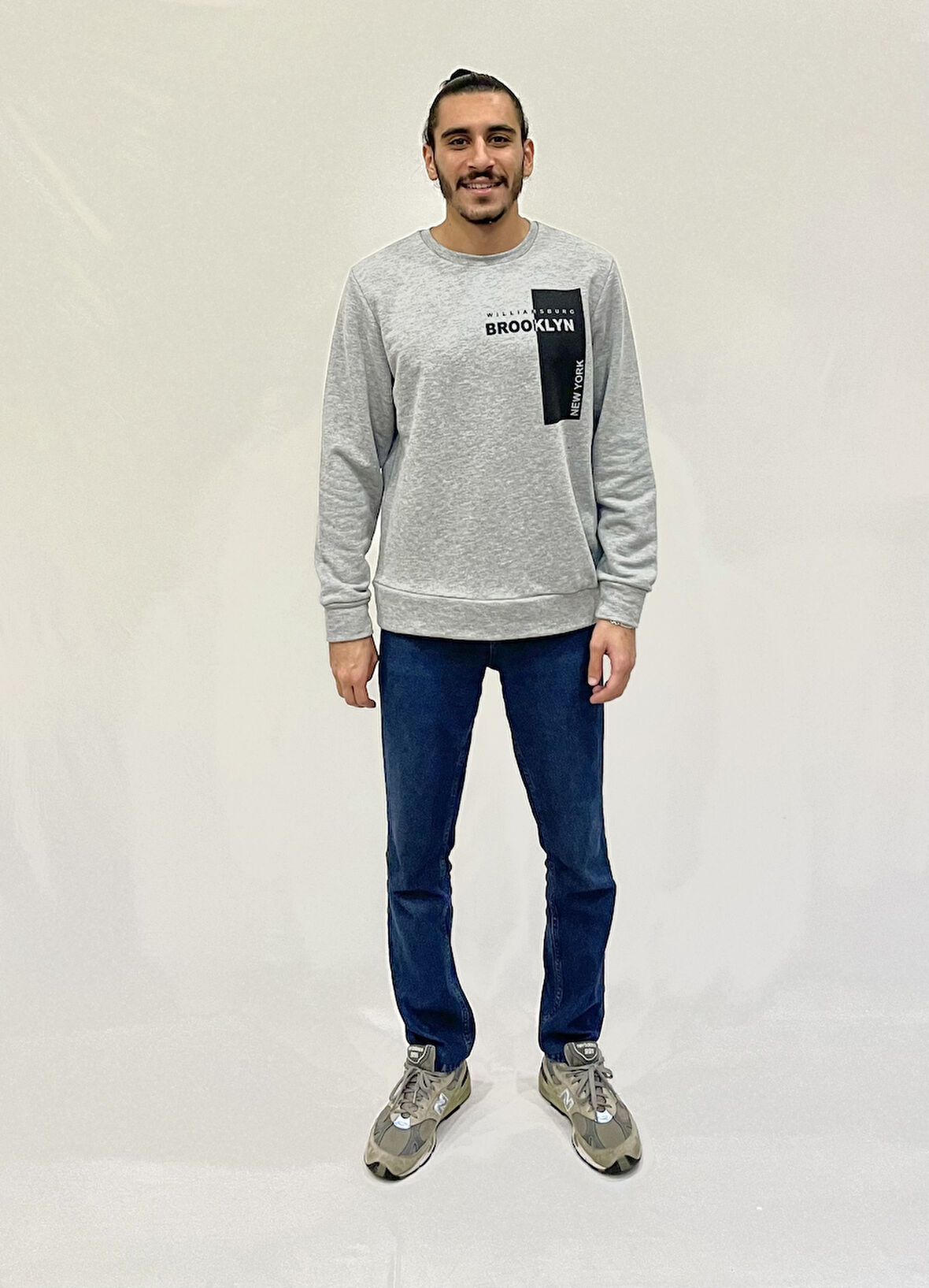 Erkek Bisiklet Yaka Rahat Kalıp 3 iplik Kalın W.Brooklyn Baskılı  Sweatshirt SPR24SW31